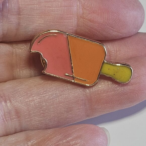 Gold Tone Pink Orange Yellow Enamel Popsicle Pin Lapel Hat - Picture 1 of 9